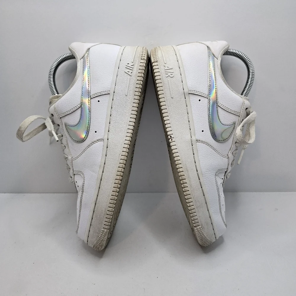 Nike | AF1's Low 'White Irisdescent Swoosh' tennis prep sporty sneakers | WMS 7 - Picture 12 of 14